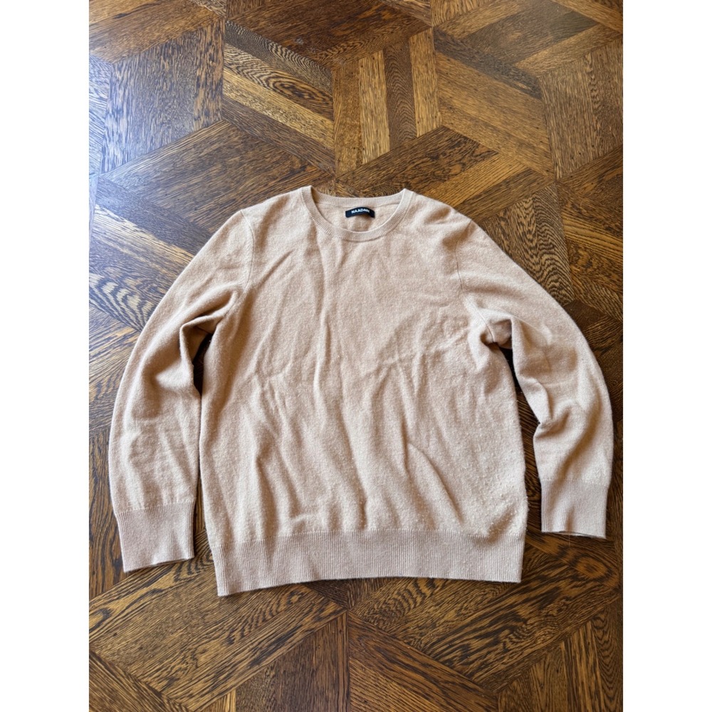 Naadam Mens Cashmere Crewneck Sweater Tan Camel Brown Size L